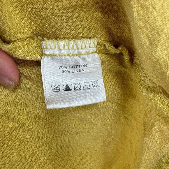 ShopTheMint Women M Yellow Boho Smocked Short Sleeve Linen Blouse Fall‎ Layering - Picture 6 of 9